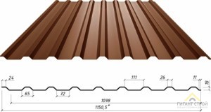 Профлист МП-20 шоколад коричневый (6000*1150*0,45) RAL8017